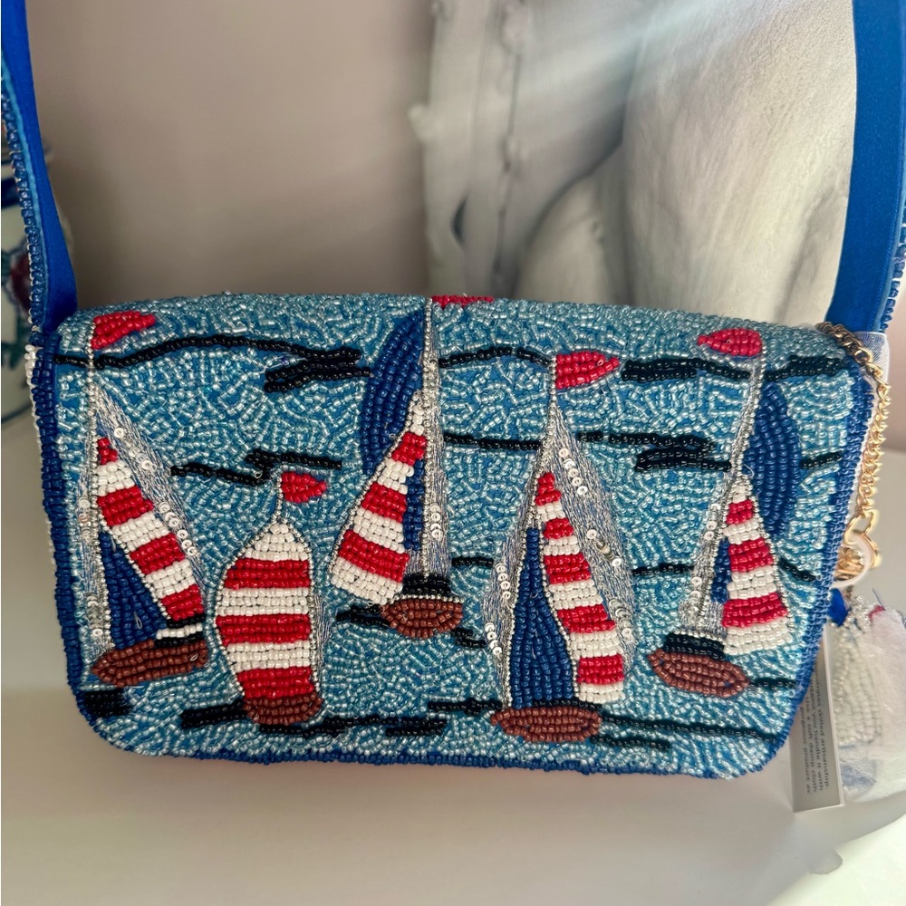 Viral TikTok Beaded Sailboat Handbag Purse Handcrafted in India NWT